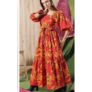 Maude Vivante Women’s Tropical Maxi Belted Dress Size L Cruise Island Vacation